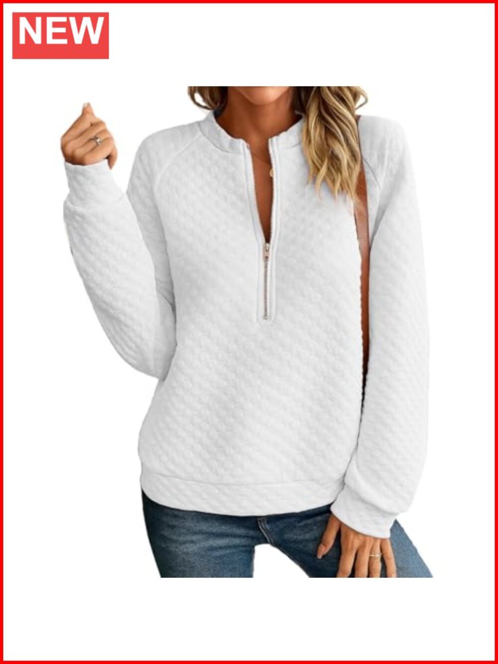 Women's Half Zip Quilted Sweatshirt Lightweight Stand Collar Long Sleeve